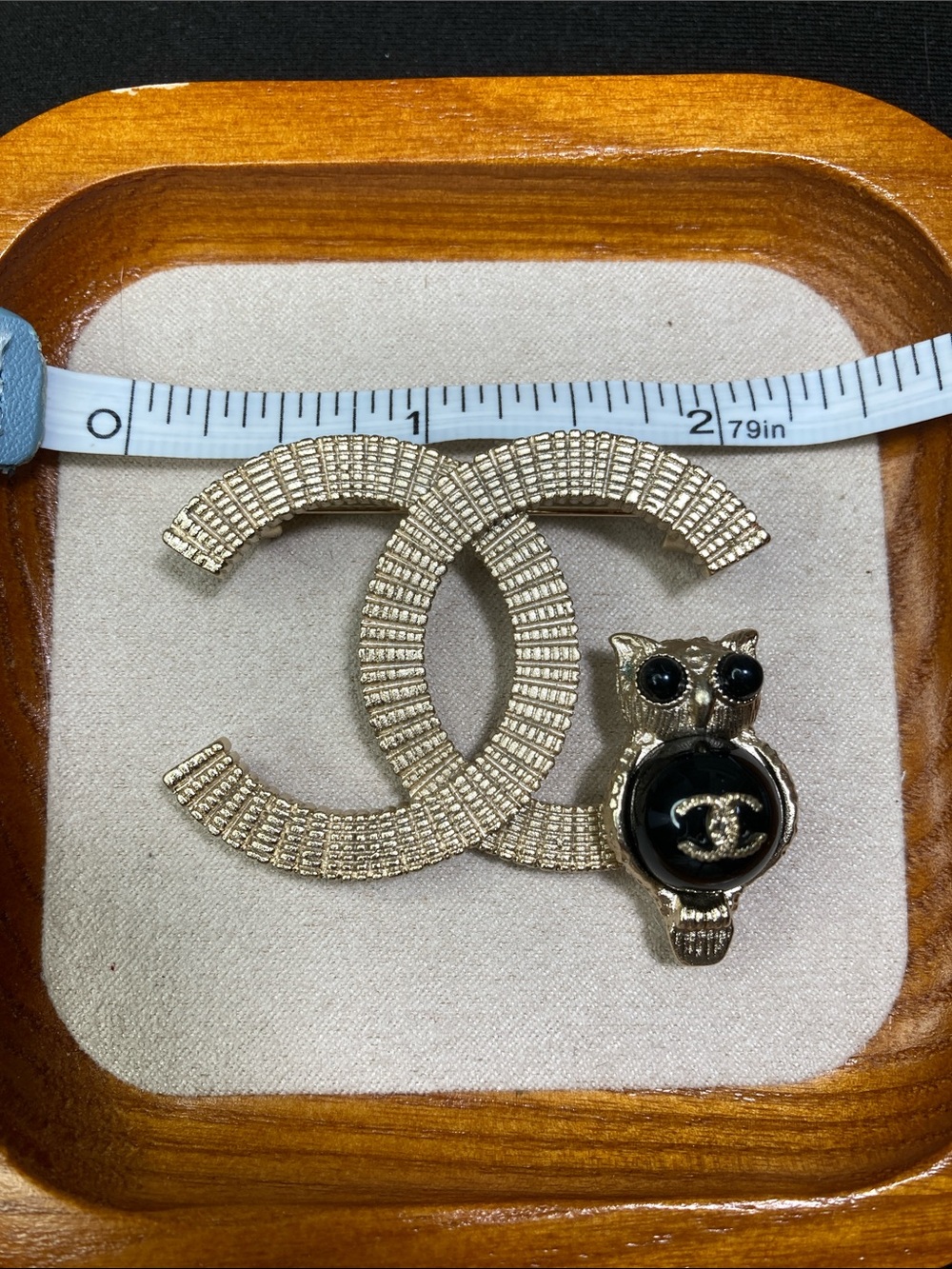 Chanel Gold-Tone Double C Owl Brooch